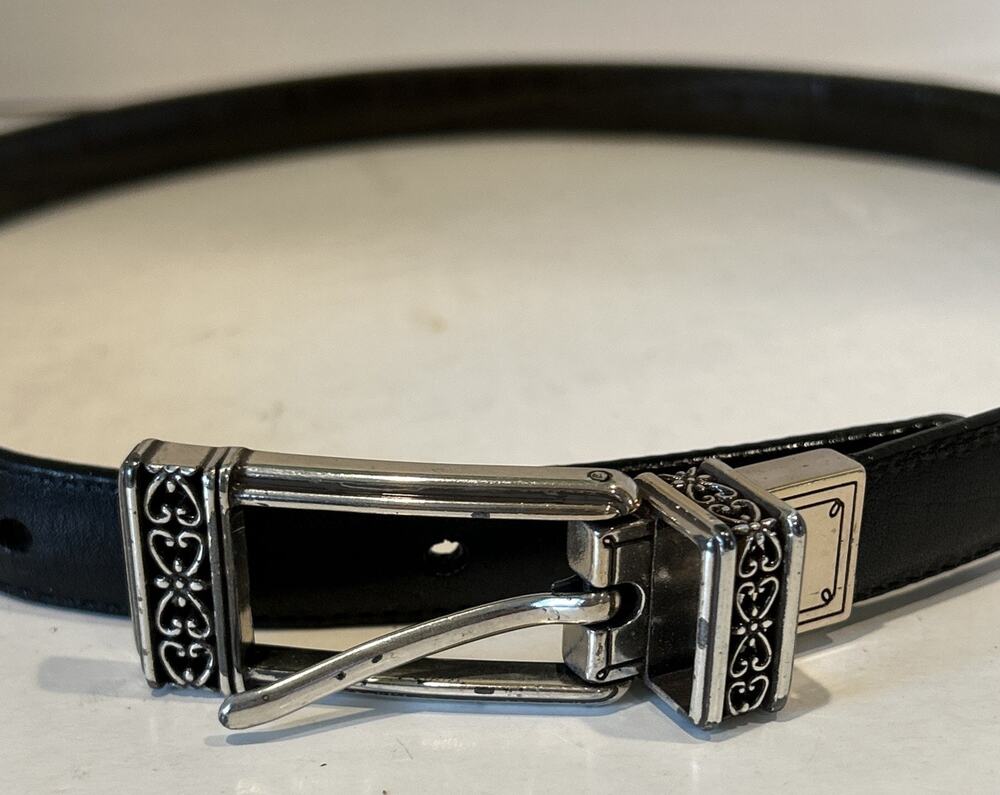 Vintage Brighton Silver Black Brown Croc Reversible Belt Size 30 Medium 44003